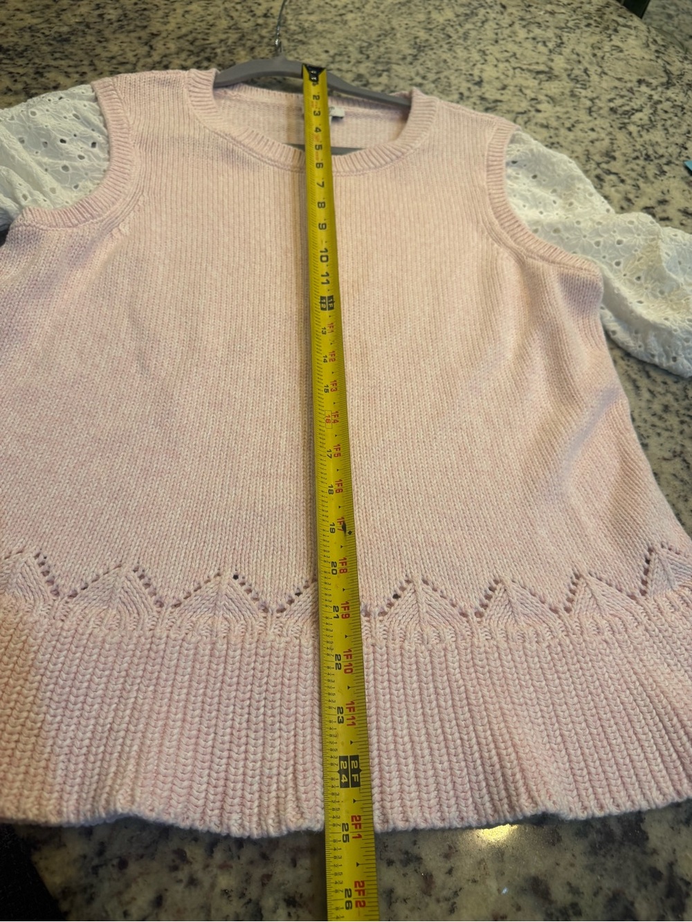 crown & ivy women’s Pink Knit Sweater with Eyelet Puff Sleeves - Picture 6 of 6